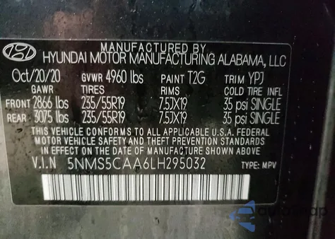 2020 Hyundai Santa Fe Limited z USA, uszkodzony, nr VIN 5NMS5CAA6LH295032